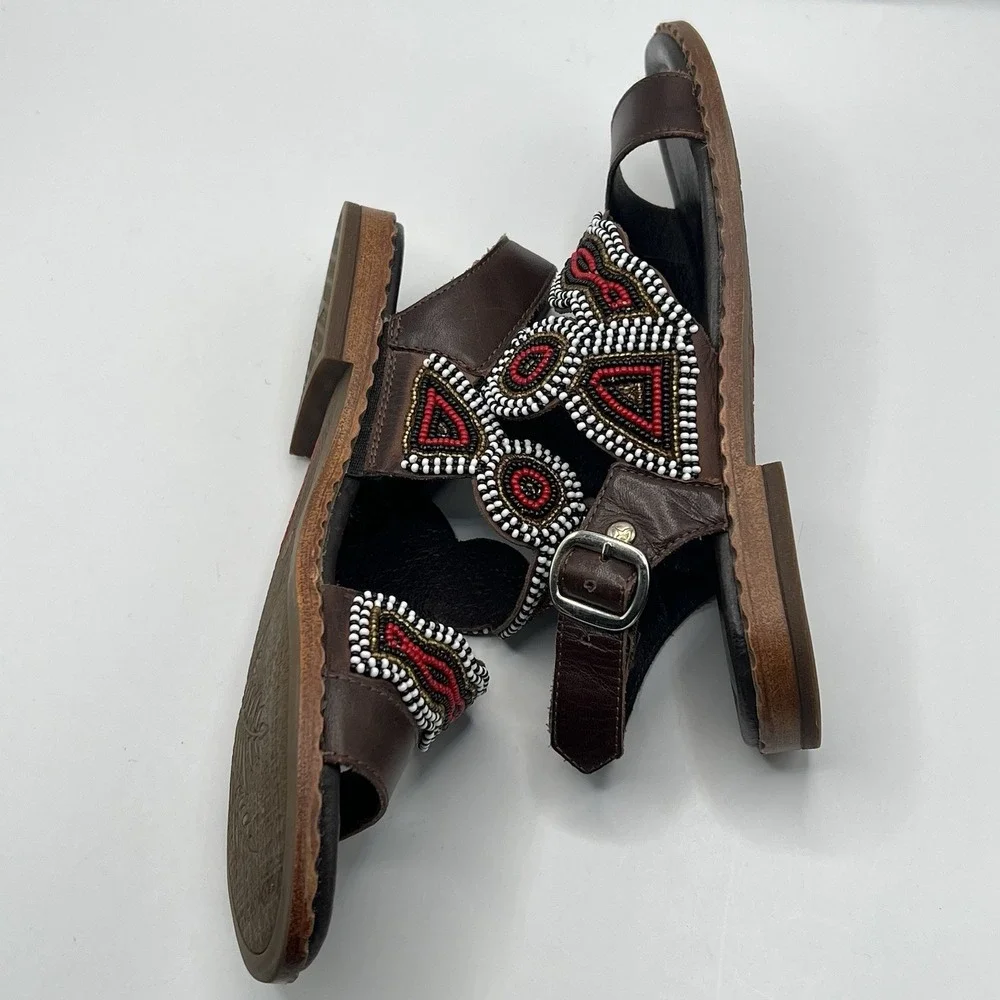 Pikolino‎ Algar Maasai Hand Beaded Sandal EU 35/US 4-5 Brown Multi Tribal Boho